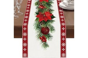 IGINOA Camino de mesa de Navidad, decoración navideña, mesa interior, mesa de Navidad, camino de mesa de Navidad, color rojo, 180 cm, decoración de mesa de Navidad, moderno, camino de Navidad