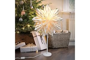EANLOLY Stehender Weihnachtsstern Beleuchtet - LED Papierstern Weihnachten Tischlampe für Weihnachtsdeko Innen Fenster， Leuchtsterne Deko, Weihnachtsbeleuchtung Lichterkette Weiß
