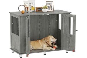 PawHut Jaula para Perros Grandes Desmontable 2 en 1 Mesa Auxiliar con 2 Puertas con Pestillo 4 Ventanas y Patas Ajustables 114x60x82 cm Gris