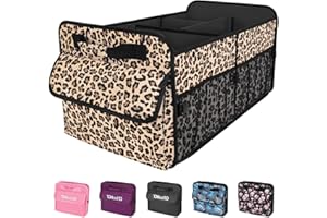 YOHOOLYO Kofferraum Organizer Faltbar 72L Auto Kofferraumtasche unterstützt 35 kg 600D Oxford-Gewebe Wasserdicht Rutschfest mit Griffe Leopard 60 x 37 x 32.5 cm