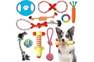 ZENO Chew Dog Toys - Pack of 10 | Teething & Training Washable Cotton Safe Dog Toy Gift Set | Strong Ropes, Balls & Tug for Exercise & Fun | Great for Small, Medium & Large Puppies & Dogs