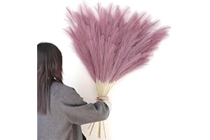 Larber 8 pcs Faux Pampas Grass 113CM, Soffice Erba Artificiale Pampas Falso Erba Pomposa per Vaso Home Wedding Decor (Viola)