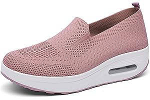 HOTCHAM Femmes Minceur Chaussures Taille 35-42eu Marche Baskets Plate-Forme Chaussures Poids Air Léger Engrener Elastic Sports en Yoga à Enfiler Pas Cher Trainers en Maille Plates Été