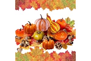 Bukezudang 50 Stück Kürbis Herbst Deko Set, Künstliche Kürbisse Set, Gefälschte Kürbisse Ahornblatt Dekorations Set, Ahornblätter Eicheln Tannenzapfen, for Autumn Thanksgiving Decoration