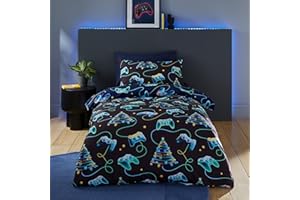 Catherine Lansfield Christmas Gamer So Soft Reversible Single Duvet Cover Set with Pillowcase Navy Blue
