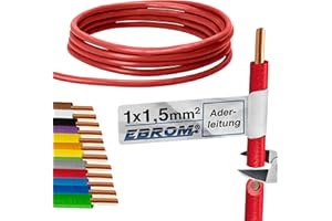EBROM Cable de PVC, H07V-U 1,5 mm², color: rojo 10m/15m/20m/25m/30m/35m/40m/45m/50m/55m/60m hasta 100 m, a elegir
