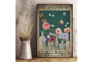 Yunking I Also Saw What A Wonderful World The Green Red Rose Tree On Dragonfly Tin Plaque, Vintage Metal Sign Kitchen Bathroom Office Bar Coffee Garage Cave Home Living Wall Decor 8 X 12 Inches.