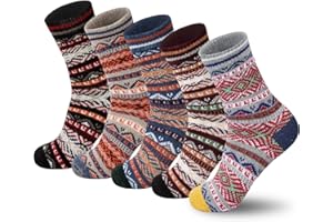 YSense Snug 5 Paia Calze Donna Lana, Calze Di Invernali, Calzini Termiche Divertenti, Calze di Lana Vintage Natalizi Fantasia