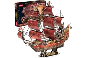CubicFun 3D Puzzle Red Black Pearl for Adults Children Laser Queen Anne's Revenge with 391 Pieces, Pirate Ship Model Building Set for Room Decoration, Birthday Gift for Women Men