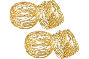 SKAVIJ Indian Handmade Round Metal Mesh Napkin Rings Set of 4 for Dining Parties New Year, Christmas, Everyday Use Serviette Holder (Gold)