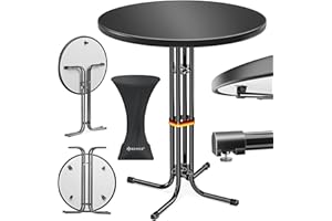 ‎KESSER KESSER® Gastro Stehtisch klappbar Bistrotisch | Pulverbeschichtete Edelstahlplatte | höhenverstellbare Füße | Partytisch Tisch Ø 70cm | In- & Outdoor | Empfangstisch | Klapptisch inkl. Husse Schwarz