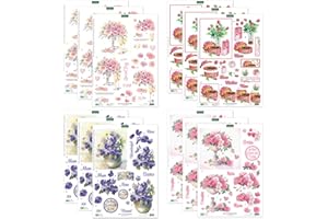 Katy Sue Soft Pinks & Purples Die Cut Decoupage Collection for Card Making Supplies. Contains 12 Sheets of Katy Sue Die Cut Decoupage Featuring Roses, Pansies, & Sentiments