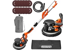 MONZANA® Lijadora Eléctrica de Paneles de Yeso 750W Pulidora de Obra Seca 1750 Rpm 12x Ø 225mm Bolsa de Aspirado Luz LED