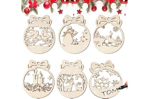 GEBETTER 30* Adornos Árbol Navidad Madera + 30* Cuerdas Yute + 1* Caja, Decoración Navideña Colgantes Bolas Lazos, Manualidades Niños Regalo Pintar DIY Fiesta (Modelos Mixtos)