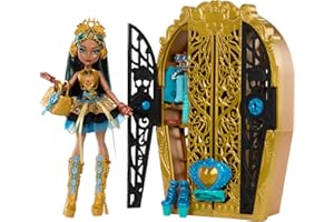 Monster High Segreti da Brivido - Cleo de Nile Misteri Mostruosi, Set con Bambola e Guardaroba, 19 Accessori e Capi d'Abbigliamento a Sorpresa Inclusi, Giocattolo per Bambini, 4+ Anni, HXH86