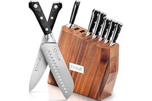 CUTLUXE Set Coltelli da Cucina con Ceppo - 8 Pezzi Ceppo Coltelli - Lame come Rasoi Forgiati in Acciaio Tedesco ad Alto Tenore di Carbonio - Ceppo in Legno di Acacia Naturale - Serie Artigianale
