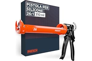 Presch Pistola Silicone 26:1 moltiplicazione – Pistola per silicone per cartucce fino a 310ml (alta viscosità, adesivo ad alta adesione & malta) – Girevole 360° incl. ago di perforazione