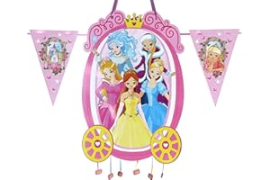 CHEERSET Pignata compleanno per bambini perfetta da riempire con giocattoli e giocattoli decorazione ghirlanda bandiere 2 m (Principesse)