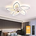 WODA Shang Mao Quiet Ceiling Fan with Lighting Modern LED Ceiling Light Dimmable 3 Colour Temperature with Remote Control App 6-Speed Reversible Ceiling Fan Petal Design Fan Light (White, 70 cm)