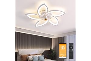 ‎WODA SHANG MAO LED Deckenventilator mit Beleuchtung, 48W Dimmbare Deckenleuchte mit Ventilator Fernbedienung APP 3 Farbtemperatur 6-Speed Leise Deckenventilator für Schlafzimmer Wohnzimmer Esszimmer (Weiß, 70cm)