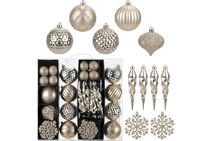 ‎BRIFUL 50 Stück Weihnachtsdeko Weihnachtskugeln, Bruchsiche Champagne Christbaumkugeln Ornamente Weihnachtsbaumschmuck für Weihnachtsbaum Weihnachtsdekoration