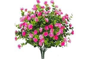 Ksnnrsng Künstliche Blumen,8 Stück Kunstblumen Grün UV-beständige Pflanzen Sträucher Unechte Blumen Innen Draussen für Zuhause Garten Braut Hochzeit Party Dekor (Rosa-8 Stück)