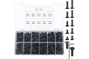 YITYDAMAI 720 Pcs M4 Metric Hex Socket Head Cap Screws Bolts Set, Including 360 Pcs Countersunk Pan Head Screws, 360 Pcs Flat Head Screws for 3D Printer Machine - Black, 6mm/8mm/10mm/12mm/14mm