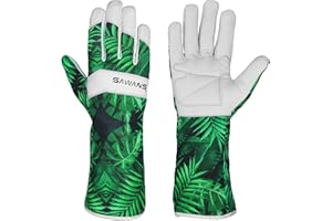 SAWANS Gants de Jardinage Taille de Rosiers avec Manche Longue Hommes Femmes Cuir Gants de Travail Jardinage Jardin Antidérapants Cour Respirants Confortables Extérieur (Gants Longs, M)