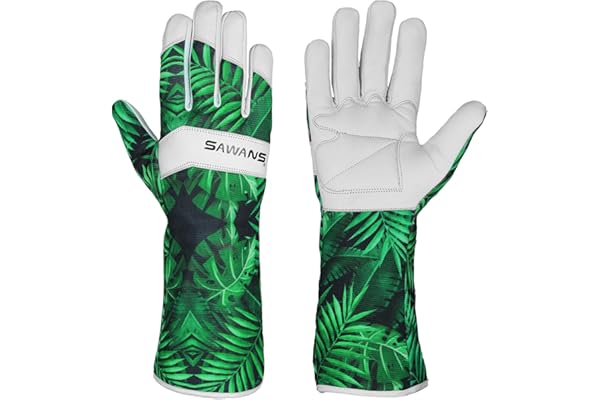 SAWANS Gants de Jardinage Taille de Rosiers avec Manche Longue Hommes Femmes Cuir Gants de Travail Jardinage Jardin Antidérapants Cour Respirants Confortables Extérieur (Gants Longs, S)