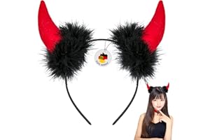 Balinco Teufelshörner Haarreif für Erwachsene – Rotes Plüsch Teufel ohren Haarband Kostüm Zubehör für Halloween, Fasching, Karneval, Party, Cosplay, Schwarz/Rot