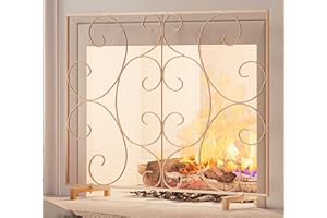 Kingson Single Panel Decorative Flat Fireplace Screen Stand Alone Cover Handcrafted Durable Metal Mesh, Heat-resistant Free Standing Firepalce Spark Guard Mesh 37.8"L x 8.8"W x 30.7"H Antique Bronze
