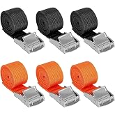wadafen Stretch strap, 6 adjustable tie straps, 1m x 2.5cm, short, compression lock, black, orange, binding ka