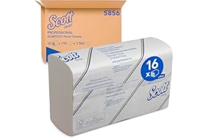 Scott folding towels 5856, paper towels with Airflex absorption technology, 1-ply, 16 packs x 110 sheets of paper, White, soft, comfortable, ultra-absorbent and tear-resistant, 29.5 x 19 centimetre