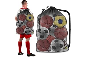Extra stort bollnät (40 x 30 tum) för 10–15 bollar, robust bollväska med axelrem och dragsko, stor bollväska för fotboll, basket, volleyboll, nätficka för bollförvaring