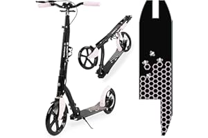 HyperMotion Hulajnoga Dwukołowa HONEYBEE dla Młodzieży i Dorosłych, Maksymalne Obciążenie do 100 kg, Aluminium, Składana, Regulowana Wysokość Kierownicy, Łożyska ABEC-7, Koła 250 mm