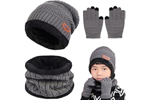 TUNDWHITE Ensemble Enfants Bonnet, Écharpe et Gants 3 Pièces - Gants à Écran Tactile - Pour Garçons et Filles
