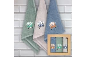 B BARCELOHOGAR Estuche 3 Paños de Cocina Rizo Americano Furgo. Paños de Calidad, Medida 50x50 Cms, Juego de 3 Paños de Cocina Originales, Gruesos de 500 gr/m², Trapos Absorbentes y Suaves (Furgo, 50x50 cm