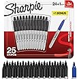 Sharpie Permanent Markers | Fine Point | 24 Black + 1 Blue Marker Pen | 25 Count Marker Set