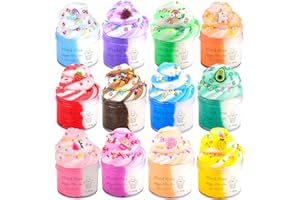 BRETOHAY Cloud Slime Kit 12 Pack,With Stitch Rainbow Cake Strawberry Rose Slimes Charms,Fluffy Slime for Girls and Boys,Stress Relief Toy for Kids Education,Party Favor,Gift and Birthday