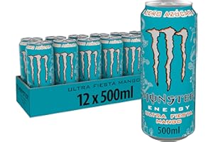Monster Energy Ultra Fiesta Mango, Bebida energética sin Azúcar Sabor Mango - Pack de 12 latas de 500ml