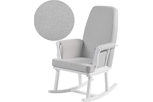 KUB Haldon Compact Nursing Rocking Chair | Award-Winning Space-Saving Design | Perfect for Small Nurseries | Soft Linen-Effect Fabric | Storage Pockets | Safety Certified (White and Grey Chevron)