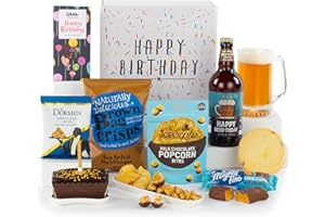 Virginia Hayward Hamper, Birthday Box - Hampers & Gourmet Gifts, Celebrate with Mini Chocolate Cake and Candle, Snacks, Treats and Pale Ale Birthday Beer - Delicious Birthday Gifts for Men and Women