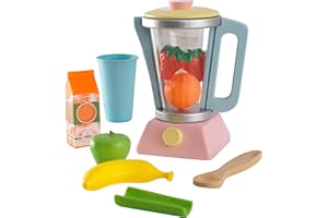 KidKraft Ensemble Blender Smoothie Pastel en Bois, Accessoire Cuisine Enfant, Kit de Ustensile Cuisine Électroménager, Accessoire pour Dinette, Jouet Enfant dès 3 Ans, 63377