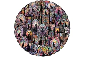 ‎HIBARBY Dunkle Gotische Katze Aufkleber 50 Stück, Gothic Black Cat Sticker Set für Laptop Wasserflasche Koffer Gepäck Skateboard Helm Handyhülle Tagebuch, Vinyl Graffiti Stickers für Erwachsene