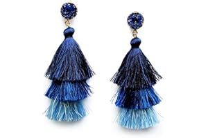 Me&Hz Colorful Layered Fashion Tassel Earrings Bohemian Big Dangle Drop Earrings for Women Girls Hypoallergenic Stud Birthday/Party/Valentine Day Gift