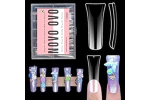 NOVO OVO 120 sztuk bardzo długich tipsów z kaczką, całkowicie zakryte, długie kaczki do paznokci, pełne pokrycie, przezroczyste paznokcie XL XXL, miękki żel flare, Y2K, szerokie francuskie paznokcie