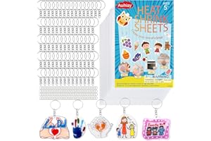 Auihiay 325Pcs Shrink Plastic Kit - 25PCS Shrink Sheets + 100 Keychains, DIY Shrinky Paper Art Supplies for Jewelry, Keychain Making, DIY Mother's Day Crafts Gifts