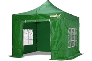 Bulhawk® 3x3m COMMERCIAL GRADE WATERPROOF HEAVY DUTY POP UP GAZEBO MARKET STALL MARQUEE INCLUDES SIDEWALLS (Green (Including walls))