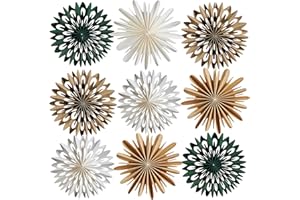 SUNBEAUTY Pack of 9 Christmas Paper Decorations, Hanging Fans, Snowflakes, Ornaments for Christmas Tree, Boho, for Christmas, Wedding, Birthday, Table