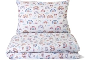 ‎BALBINA Balbina Kinder Baby-Bettwäsche-Set Regenbogen Motiv Mädchen 100 x 135 cm Deckenbezug 40 x 60 Kissenbezug 2tlg. 100% Baumwolle (Rainbow Rosa Pink)